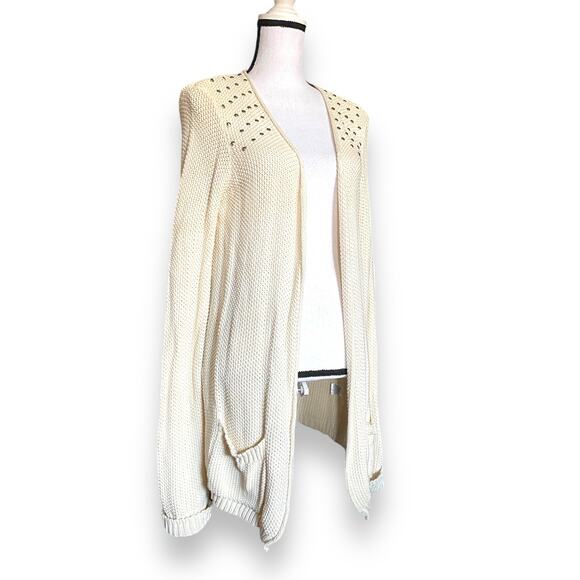 Love by Design Stud Embellished Longline Cardigan Sweater Fits Sz M Cream Y2k - Picture 2 of 11